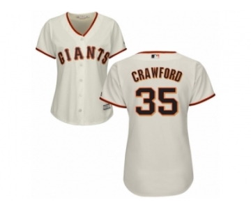 Women Majestic San Francisco Giants #35 Brandon Crawford Authentic Cream Home Cool Base MLB Jersey