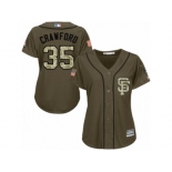 Women Majestic San Francisco Giants #35 Brandon Crawford Authentic Green Salute to Service MLB Jersey