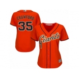 Women Majestic San Francisco Giants #35 Brandon Crawford Authentic Orange Alternate Cool Base MLB Jersey