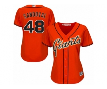 Women Majestic San Francisco Giants #48 Pablo Sandoval Authentic Orange Alternate Cool Base MLB Jersey