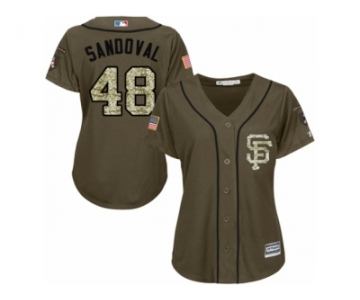 Women Majestic San Francisco Giants #48 Pablo Sandoval Replica Green Salute to Service MLB Jersey