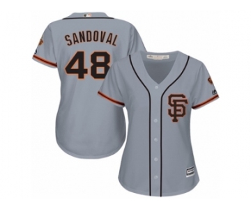 Women Majestic San Francisco Giants #48 Pablo Sandoval Replica Grey Road 2 Cool Base MLB Jersey