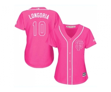 Women San Francisco Giants #10 Evan Longoria Pink Fashion Stitched Baseball Jersey