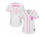 Women San Francisco Giants #10 Evan Longoria White Pink Fashion Stitched Baseball Jersey