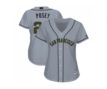 Women San Francisco Giants #28 Buster Posey Grey 2018 Memorial Day Cool Base Stitched MLB Jersey