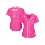 Women's Majestic San Francisco Giants #21 Deion Sanders Replica Pink Fashion Cool Base MLB Jersey