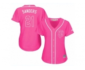 Women's Majestic San Francisco Giants #21 Deion Sanders Replica Pink Fashion Cool Base MLB Jersey