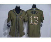 Women Majestic Kansas City Royals #13 Salvador Perez Authentic Green Salute to Service MLB Jersey