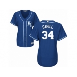 Women Majestic Kansas City Royals #34 Trevor Cahill Authentic Blue Alternate 2 Cool Base MLB Jersey