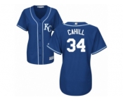 Women Majestic Kansas City Royals #34 Trevor Cahill Authentic Blue Alternate 2 Cool Base MLB Jersey