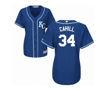 Women Majestic Kansas City Royals #34 Trevor Cahill Authentic Blue Alternate 2 Cool Base MLB Jersey