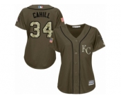 Women Majestic Kansas City Royals #34 Trevor Cahill Replica Green Salute to Service MLB Jersey