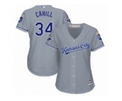 Women Majestic Kansas City Royals #34 Trevor Cahill Replica Grey Road Cool Base MLB Jersey