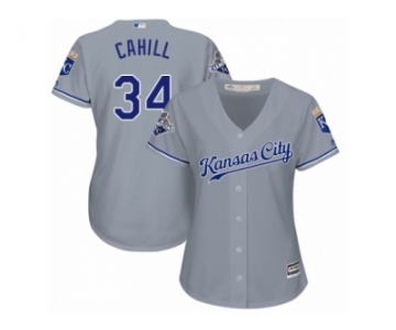 Women Majestic Kansas City Royals #34 Trevor Cahill Replica Grey Road Cool Base MLB Jersey