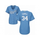 Women Majestic Kansas City Royals #34 Trevor Cahill Replica Light Blue Alternate 1 Cool Base MLB Jersey