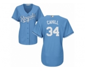 Women Majestic Kansas City Royals #34 Trevor Cahill Replica Light Blue Alternate 1 Cool Base MLB Jersey