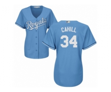 Women Majestic Kansas City Royals #34 Trevor Cahill Replica Light Blue Alternate 1 Cool Base MLB Jersey