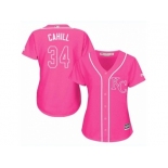 Women Majestic Kansas City Royals #34 Trevor Cahill Replica Pink Fashion Cool Base MLB Jersey