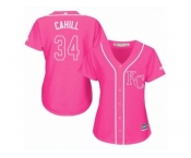 Women Majestic Kansas City Royals #34 Trevor Cahill Replica Pink Fashion Cool Base MLB Jersey