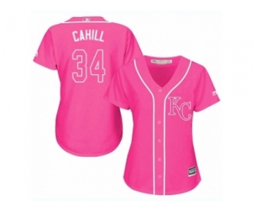 Women Majestic Kansas City Royals #34 Trevor Cahill Replica Pink Fashion Cool Base MLB Jersey