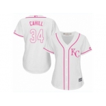 Women Majestic Kansas City Royals #34 Trevor Cahill Replica White Fashion Cool Base MLB Jersey