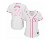 Women Majestic Kansas City Royals #34 Trevor Cahill Replica White Fashion Cool Base MLB Jersey