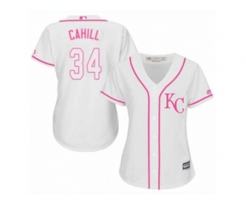 Women Majestic Kansas City Royals #34 Trevor Cahill Replica White Fashion Cool Base MLB Jersey