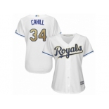 Women Majestic Kansas City Royals #34 Trevor Cahill Replica White Home Cool Base MLB Jersey