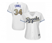 Women Majestic Kansas City Royals #34 Trevor Cahill Replica White Home Cool Base MLB Jersey