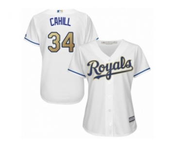 Women Majestic Kansas City Royals #34 Trevor Cahill Replica White Home Cool Base MLB Jersey