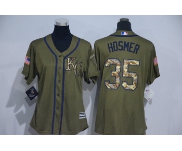 Women Majestic Kansas City Royals #35 Eric Hosmer Authentic Green Salute to Service MLB Jersey