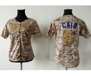 Women's Kansas City Royals #6 Lorenzo Cain Camo Fashion Stitched Baseball Jersey