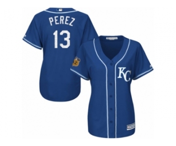 Women's Majestic Kansas City Royals #13 Salvador Perez Authentic Royal Blue 2017 Spring Training Cool Base MLB Jersey