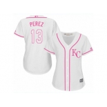 Women's Majestic Kansas City Royals #13 Salvador Perez Authentic White Fashion Cool Base MLB Jersey