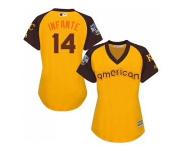 Women's Majestic Kansas City Royals #14 Omar Infante Authentic Yellow 2016 All-Star American League BP Cool Base MLB Jersey