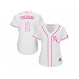 Women's Majestic Kansas City Royals #2 Alcides Escobar Authentic White Fashion Cool Base MLB Jersey