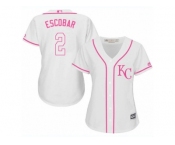 Women's Majestic Kansas City Royals #2 Alcides Escobar Authentic White Fashion Cool Base MLB Jersey