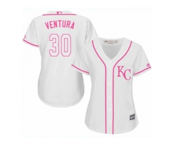 Women's Majestic Kansas City Royals #30 Yordano Ventura Authentic White Fashion Cool Base MLB Jersey