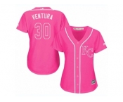 Women's Majestic Kansas City Royals #30 Yordano Ventura Replica Pink Fashion Cool Base MLB Jersey