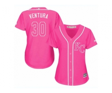 Women's Majestic Kansas City Royals #30 Yordano Ventura Replica Pink Fashion Cool Base MLB Jersey