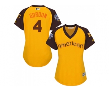 Women's Majestic Kansas City Royals #4 Alex Gordon Authentic Yellow 2016 All-Star American League BP Cool Base MLB Jersey