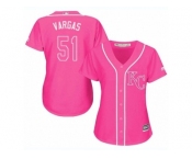 Women's Majestic Kansas City Royals #51 Jason Vargas Replica Pink Fashion Cool Base MLB Jersey