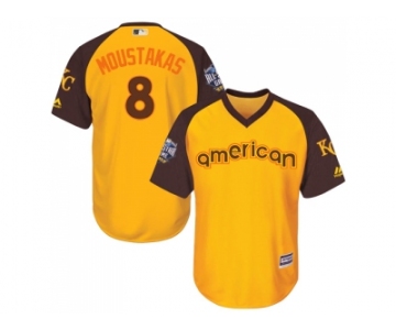 Youth Majestic Kansas City Royals #8 Mike Moustakas Authentic Yellow 2016 All-Star American League BP Cool Base MLB Jersey