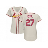 Women Majestic St. Louis Cardinals #27 Brett Cecil Authentic Cream Alternate Cool Base MLB Jersey