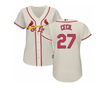 Women Majestic St. Louis Cardinals #27 Brett Cecil Authentic Cream Alternate Cool Base MLB Jersey