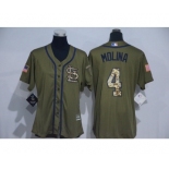 Women Majestic St. Louis Cardinals #4 Yadier Molina Authentic Green Salute to Service MLB Jersey