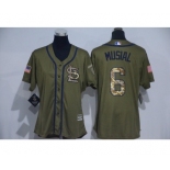 Women Majestic St. Louis Cardinals #6 Stan Musial Authentic Green Salute to Service MLB Jersey