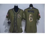 Women Majestic St. Louis Cardinals #6 Stan Musial Authentic Green Salute to Service MLB Jersey