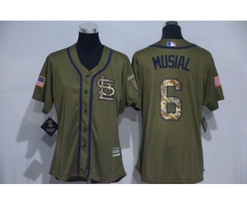 Women Majestic St. Louis Cardinals #6 Stan Musial Authentic Green Salute to Service MLB Jersey