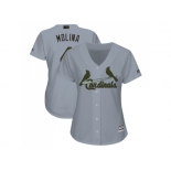 Women St. Louis Cardinals #4 Yadier Molina Grey 2018 Memorial Day Cool Base Stitched MLB Jersey